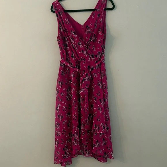 DKNY Fuchsia Floral Faux Wrap Dress - Picture 1 of 10